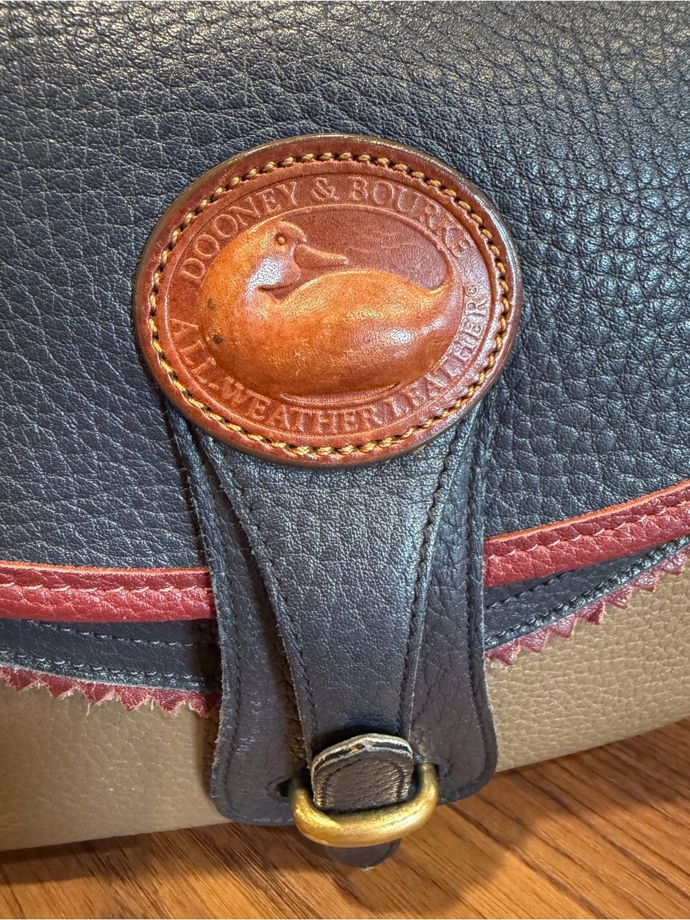 Dooney & Bourke Navy, Taupe & Burgundy Pebbled Leather Crossbody - Picture 3 of 16